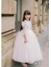 Bow Sleeves White Lace Tulle Flower Girl Dress